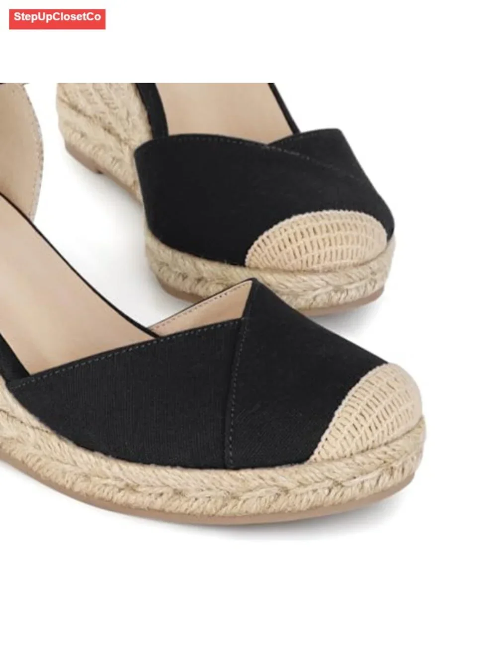 Closed Toe Platform Espadrilles Wedge Sandals with Buckle Ankle Strap